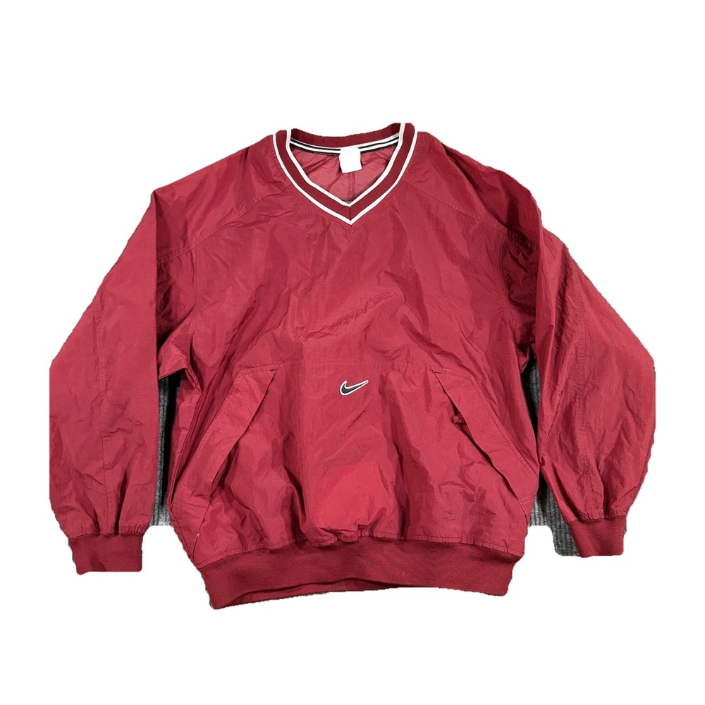 Vintage Nike White Tag V-Neck Windbreaker Pullover Maroon Men Large 90s Swoosh